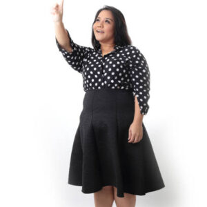 The asian woman on the white background.